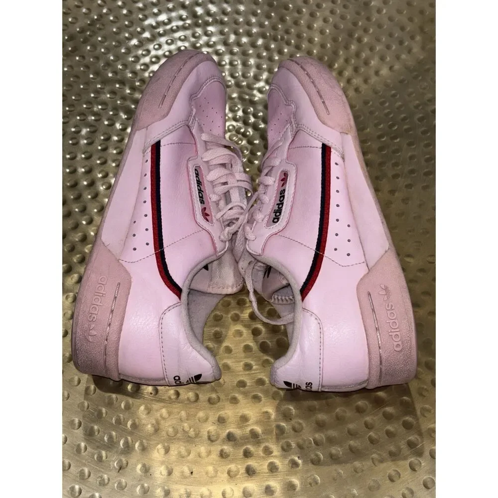 Womens adidas Continental 80 Pink Leather Low Top Sneakers Black Red Stripe Sz 5
